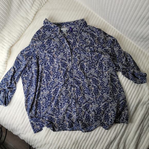 Catherine’s Women’s Blouse – Size 3X Petite Navy Blue Leaf Print |‎ RN 99249 - Picture 5 of 10